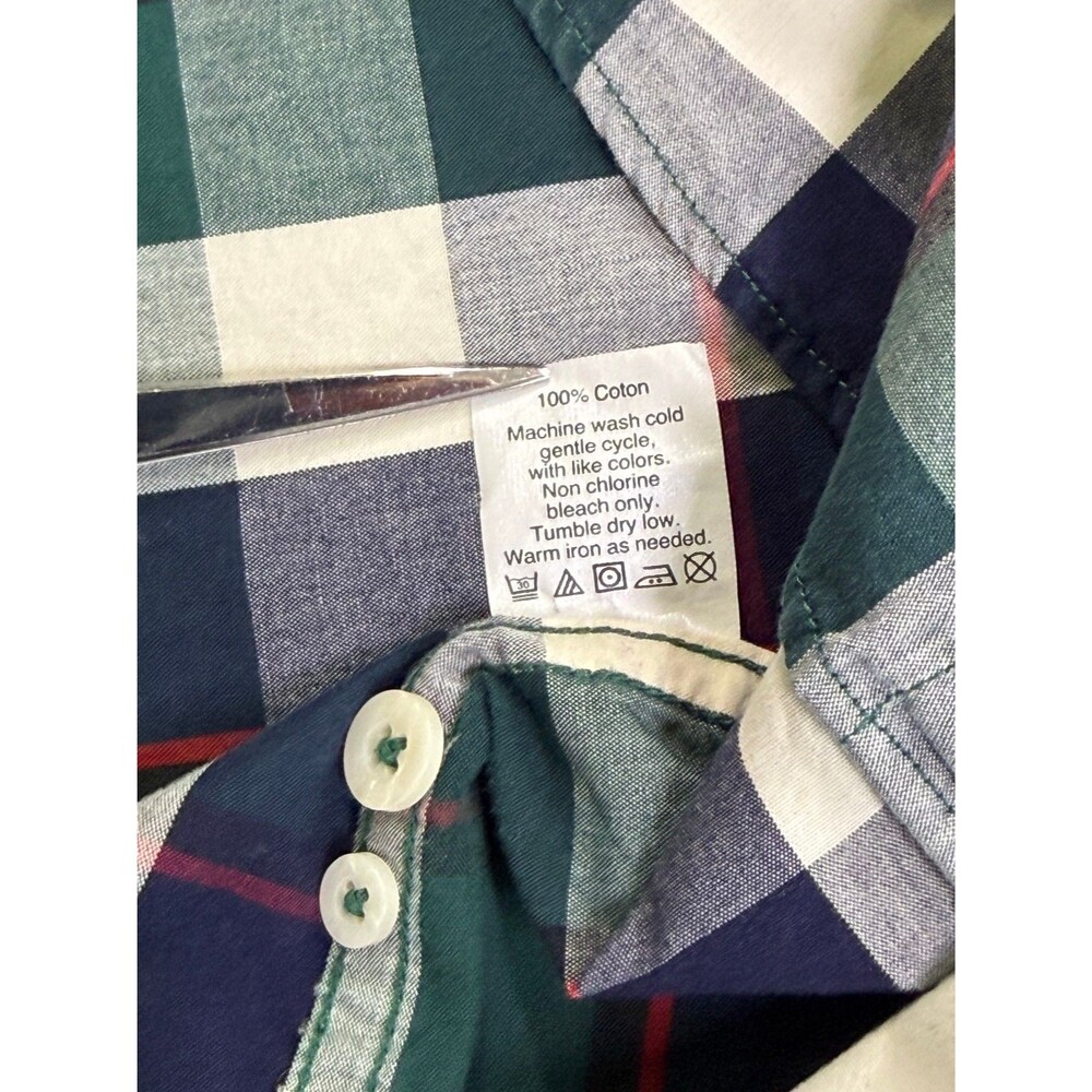 J.Crew Mens Medium Slim Fit Plaid Button Down Shirt Green Navy Cotton Casual - Picture 4 of 8